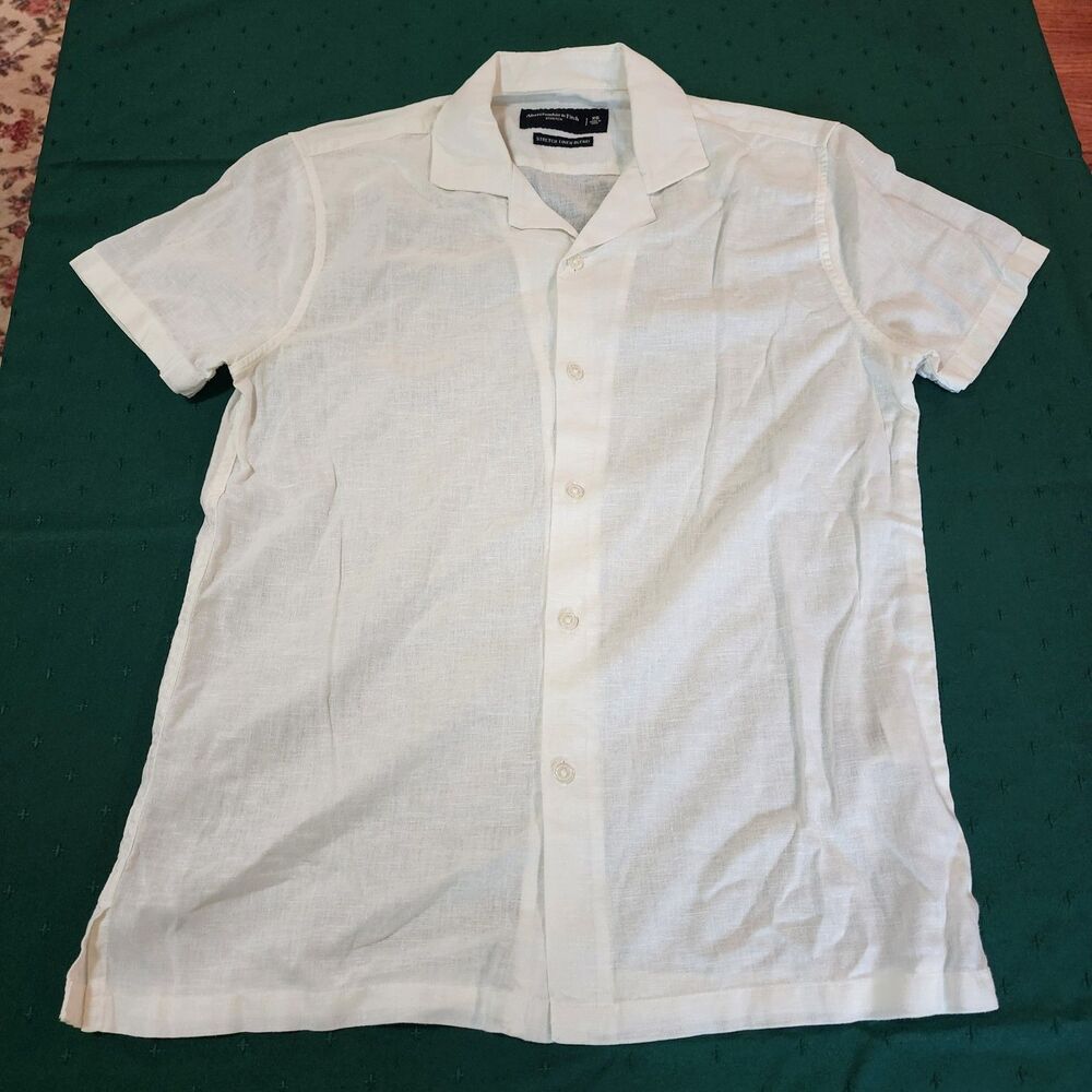 Abercrombie & Fitch Men's Short Sleeve Button Up Stretch Linen Blend Size XS